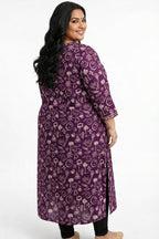 Plus Size Purple Cotton Floral Print Straight Kurta-100090