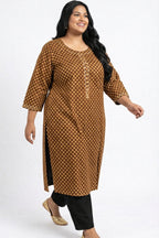 Plus Size Cotton Polka Dot Print  Straight Kurta Green-100091