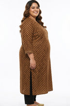 Plus Size Cotton Polka Dot Print  Straight Kurta Green-100091