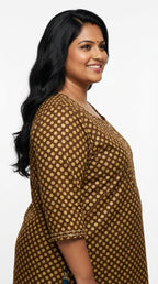 Plus Size Cotton Polka Dot Print  Straight Kurta Green-100091