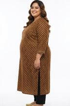 Plus Size Cotton Polka Dot Print  Straight Kurta Green-100091