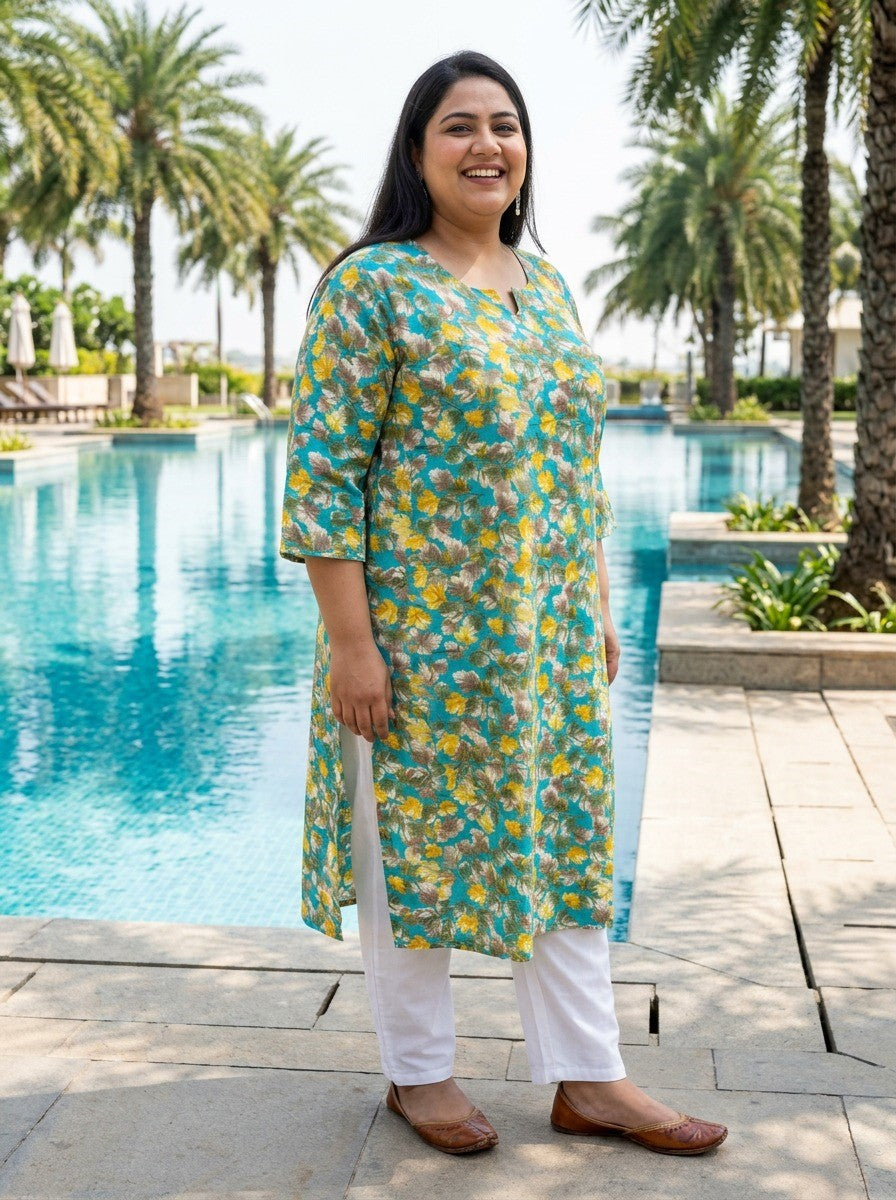 Plus Size Poly Crepe Floral Print  Straight Kurta R-Green-100095 Secondary image