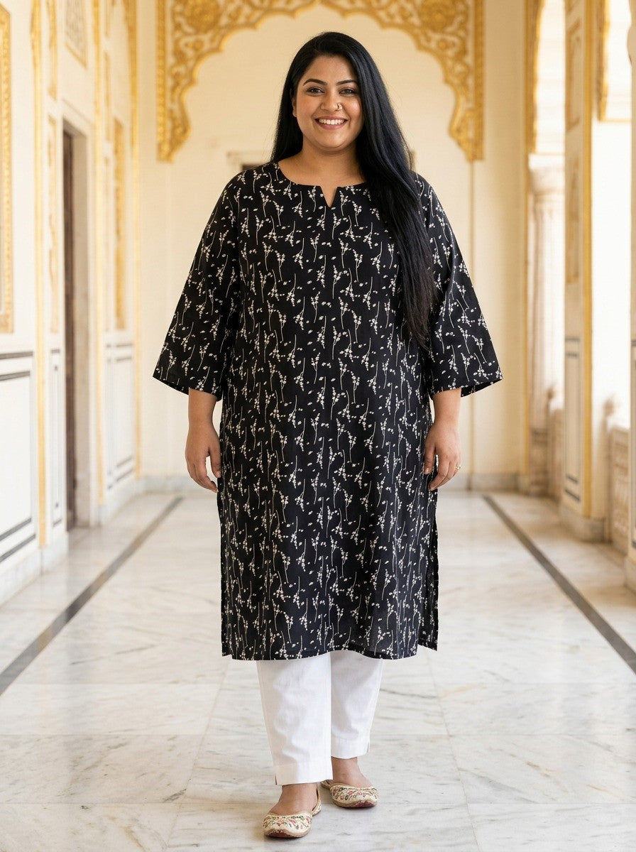 Plus Size Poly Crepe Floral Print  Straight Kurta Black-100096 Secondary image