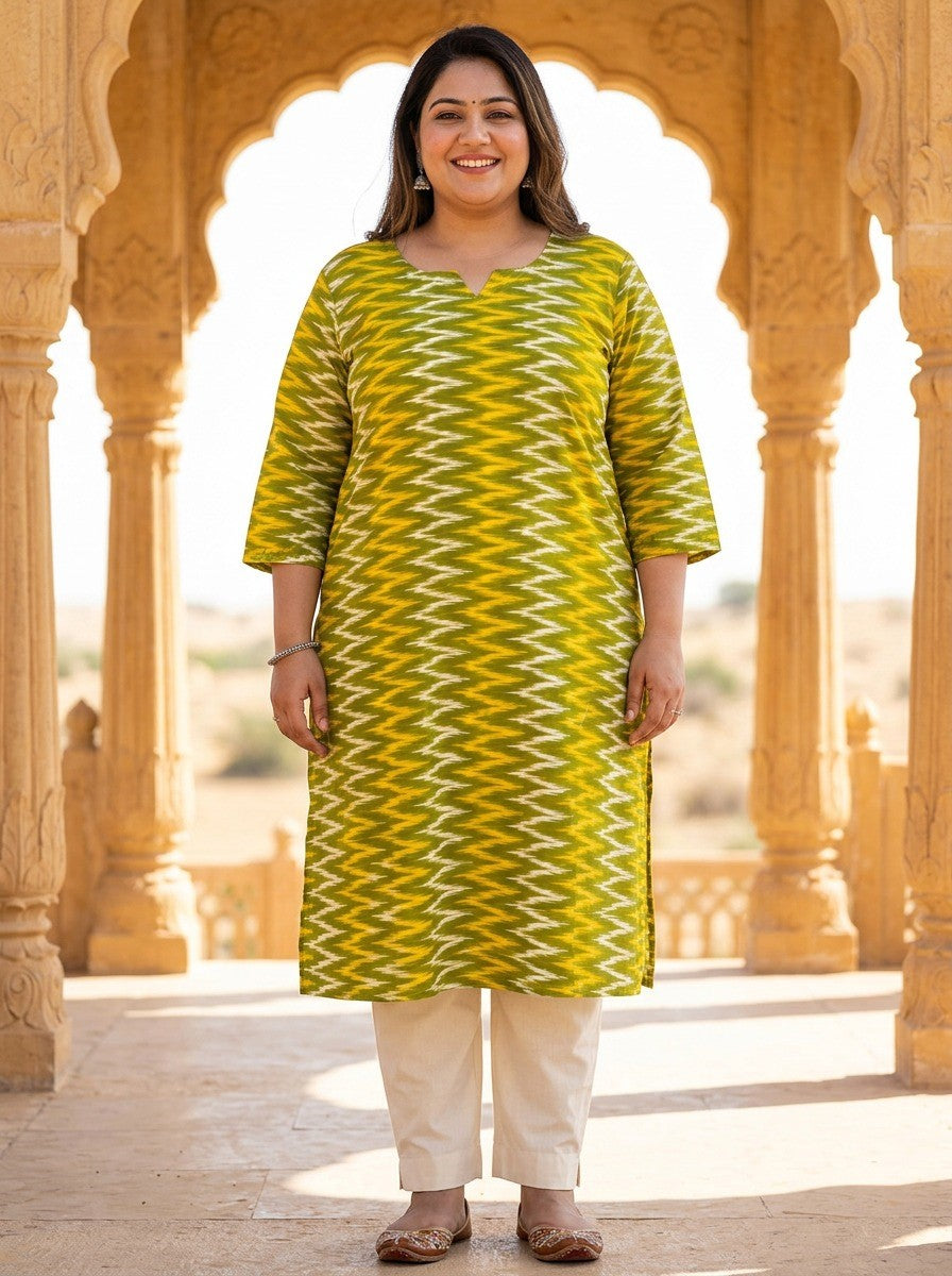 Plus Size Poly Crepe Zig zag Print  Straight Kurta Yellow-100098 Main image