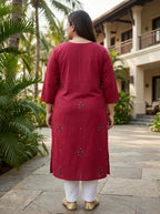 Plus Size Maroon Cotton Solid Print Straight Kurta-100103