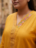 Mustard Cotton Embroidered Straight Kurta-100104