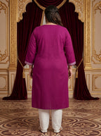 Plus Size Cotton Purple Embroidered Straight Kurta-100107