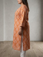 Orange Cotton Floral Print Plus Size Straight Kurta-100109