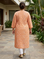 Peach Pure Cotton Floral Print Kurta Plus Size-100111