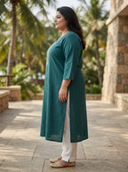 Plus Size Blue Cotton Solid Print Straight Kurta-100102