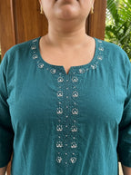 Plus Size Blue Cotton Solid Print Straight Kurta-100102