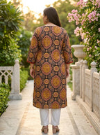 Plus Size Black Cotton Ajrakh Print Straight Kurta-100113