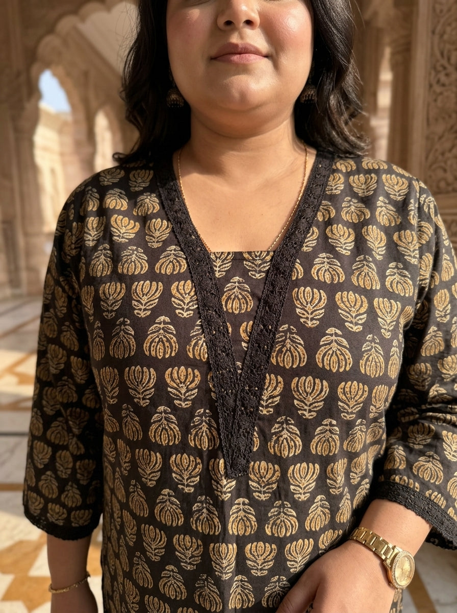 Plus Size Cotton Brown Printed Straight Kurta-100114