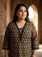 Plus Size Cotton Brown Printed Straight Kurta-100114