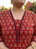 Plus Size Maroon Cotton Floral Print Straight Kurta-100115