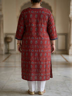 Maroon Pure Cotton Floral Print Straight Kurta Plus Size-100118