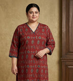 Maroon Pure Cotton Floral Print Straight Kurta Plus Size-100118