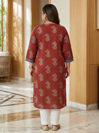 Maroon Pure Cotton Floral Print Straight Kurta Plus Size-100119