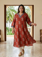 Maroon Pure Cotton Floral Print Straight Kurta Plus Size-100119