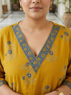 Yellow Pure Cotton Floral Print Straight Kurta Plus Size-100121