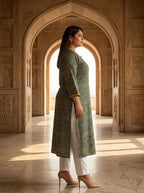 Plus Size T Blue Cotton Ajrakh Print Straight Kurta-100124