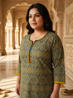 Plus Size T Blue Cotton Ajrakh Print Straight Kurta-100124