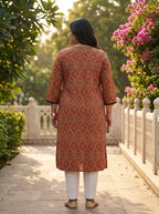 Plus Size Rust Cotton Ajrakh Print Straight Kurta-100125