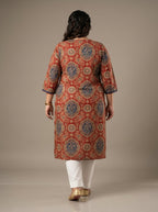 Plus Size Red Cotton Ajrakh Print Straight Kurta-100131