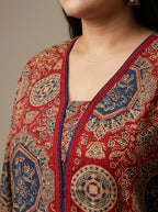 Plus Size Red Cotton Ajrakh Print Straight Kurta-100131