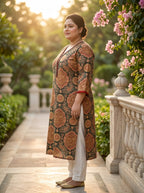 Plus Size Green Cotton Ajrakh Print Straight Kurta-100132