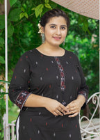 Plus Size Black Cotton Ikat Print Straight Kurta-159