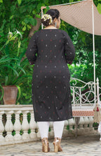 Plus Size Black Cotton Ikat Print Straight Kurta-159