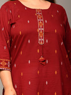 Plus Size Maroon Cotton Ikat Print Straight Kurta-159