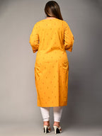 Plus Size Yellow Cotton Ikat Print Straight Kurta-159