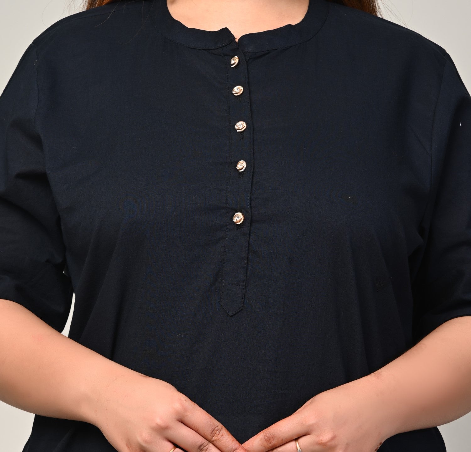 Plus Size Black Cotton Blend Straight Kurta-234