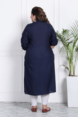 Plus Size Blue Cotton Blend Straight Kurta-621