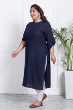 Plus Size Black Cotton Blend Straight Kurta-234