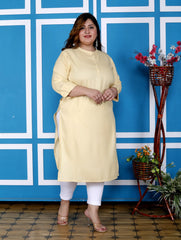 Plus Size Chiku Cotton Blend Straight Kurta-100234