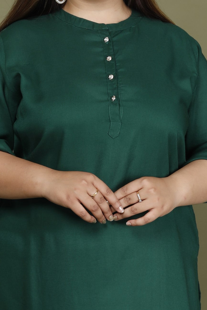 Plus Size Green Cotton Blend Straight Kurta-636