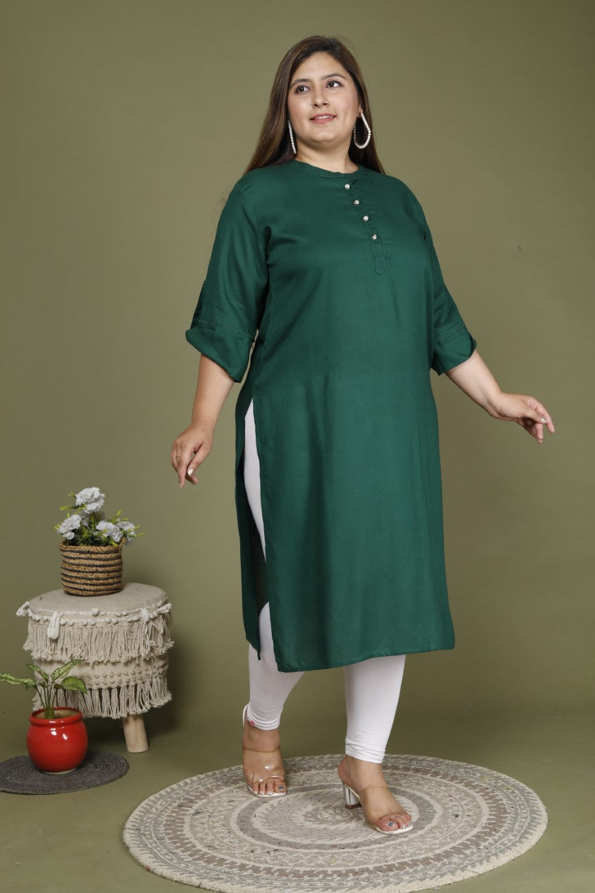Plus Size Green Cotton Blend Straight Kurta-636 Secondary image