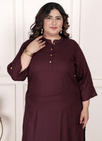 Plus Size Purple Cotton Blend Straight Kurta-100234