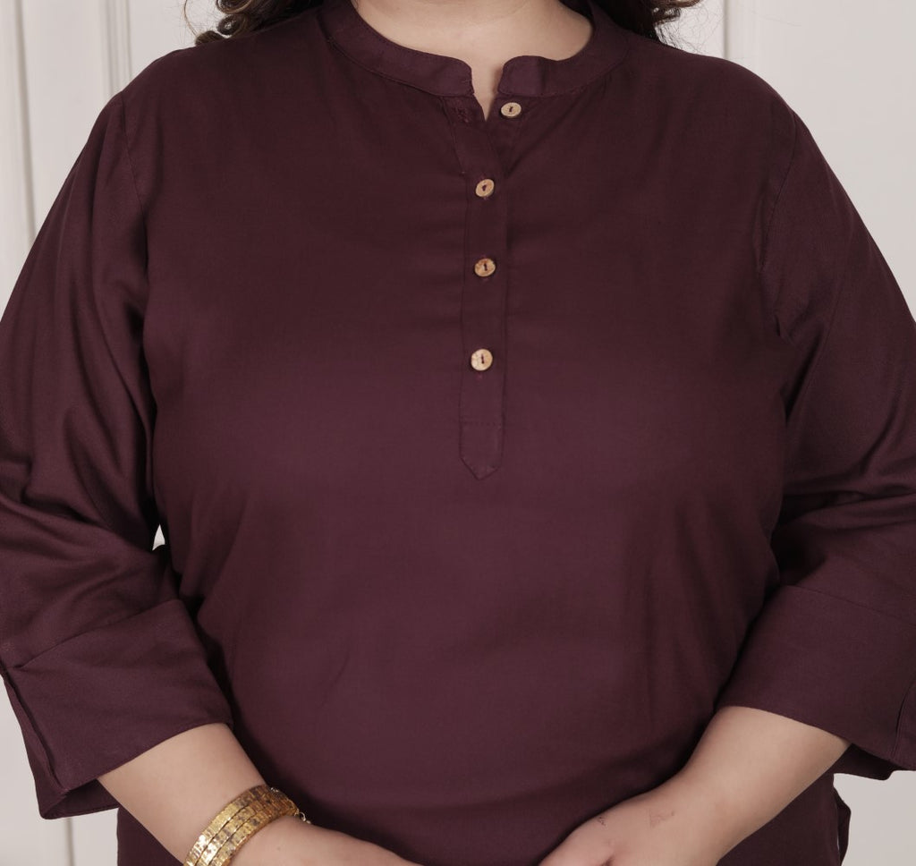 Plus Size Purple Cotton Blend Straight Kurta-100234