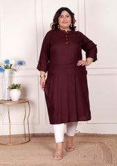 Plus Size Purple Cotton Blend Straight Kurta-100234