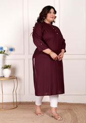 Plus Size Purple Cotton Blend Straight Kurta-100234