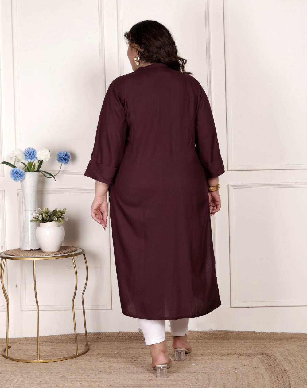 Plus Size Purple Cotton Blend Straight Kurta-100234