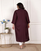 Plus Size Purple Cotton Blend Straight Kurta-100234