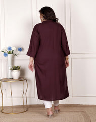 Plus Size Purple Cotton Blend Straight Kurta-100234