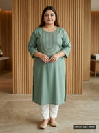 Plus Size Aqua Green Rayon Embroidered Straight Kurta-100246