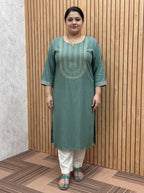 Plus Size Aqua Green Rayon Embroidered Straight Kurta-100246