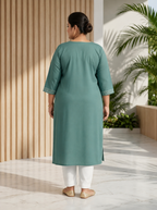 Plus Size Aqua Green Rayon Embroidered Straight Kurta-100246